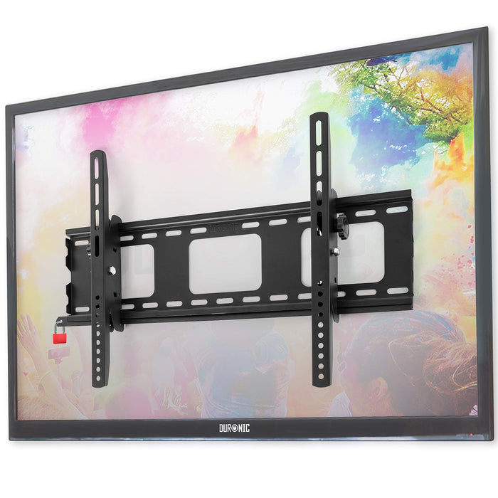 Black TV wall mounting bracket displayed on a flat-screen television, showing VESA mounting rails for a Black Friday TV bracket buying guide.