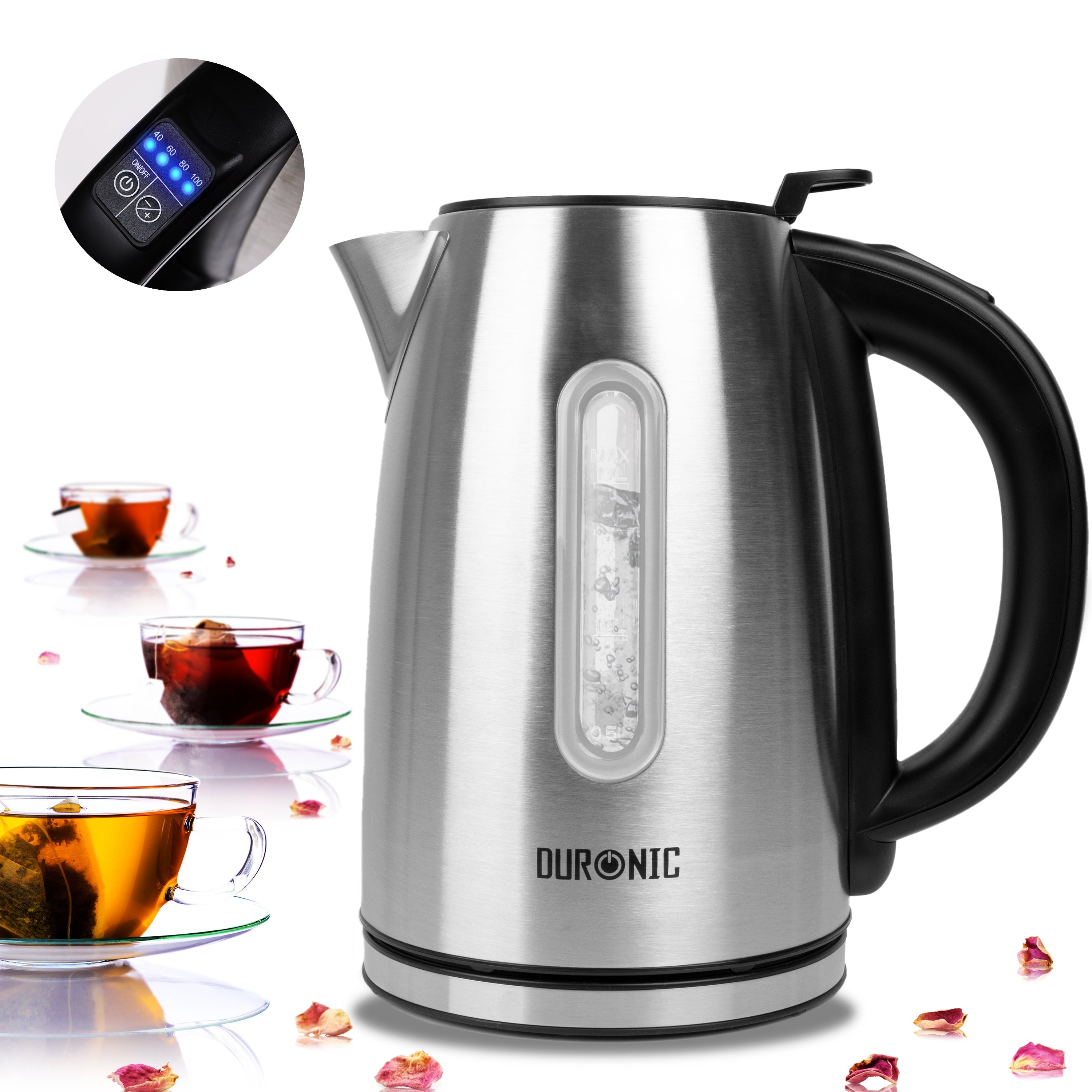 Duronic EK43 electric kettle with temperature control for perfect coffee, tea, hot chocolate