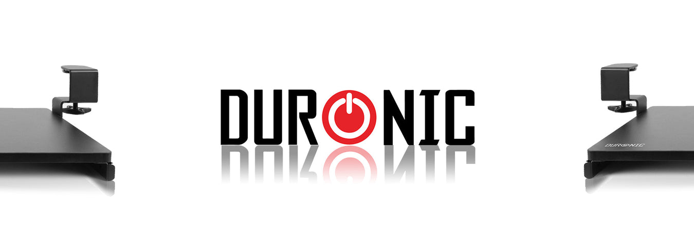 Image showcasing Duronic ergonomic keyboard drawers for keyboard and mouse to improve posture