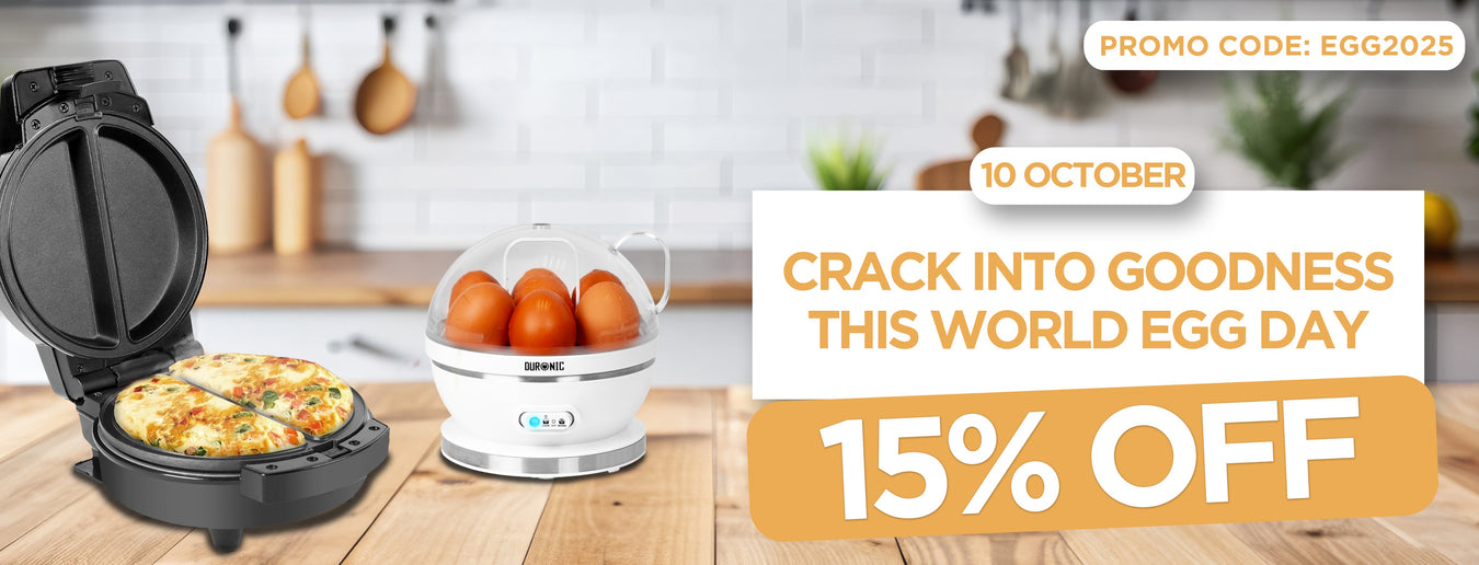 World Egg Day 2025 using the Duronic Omelette Maker and Egg Boiler
