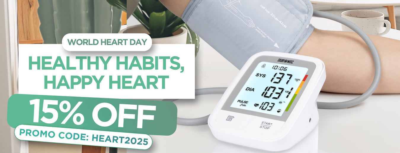 World Heart Day 2025 showcasing a Duronic blood pressure monitor