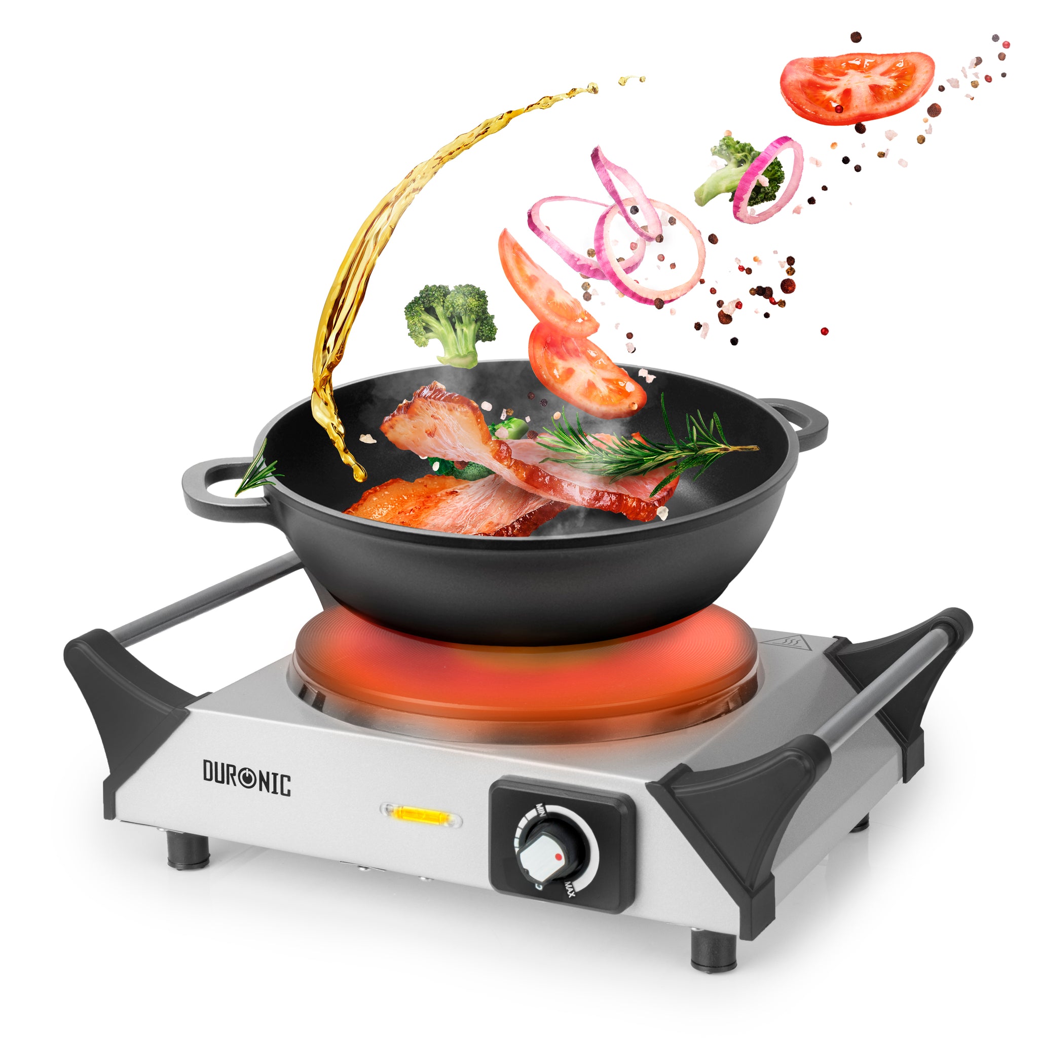 Duronic Electric Hot Plate HP1 SR, 1500W Single Burner Hob, Portable Table Top Cooker with Cast Iron Ring & Cool-Touch Handles for Camping, Caravans, Home, Small Kitchens, Silver
