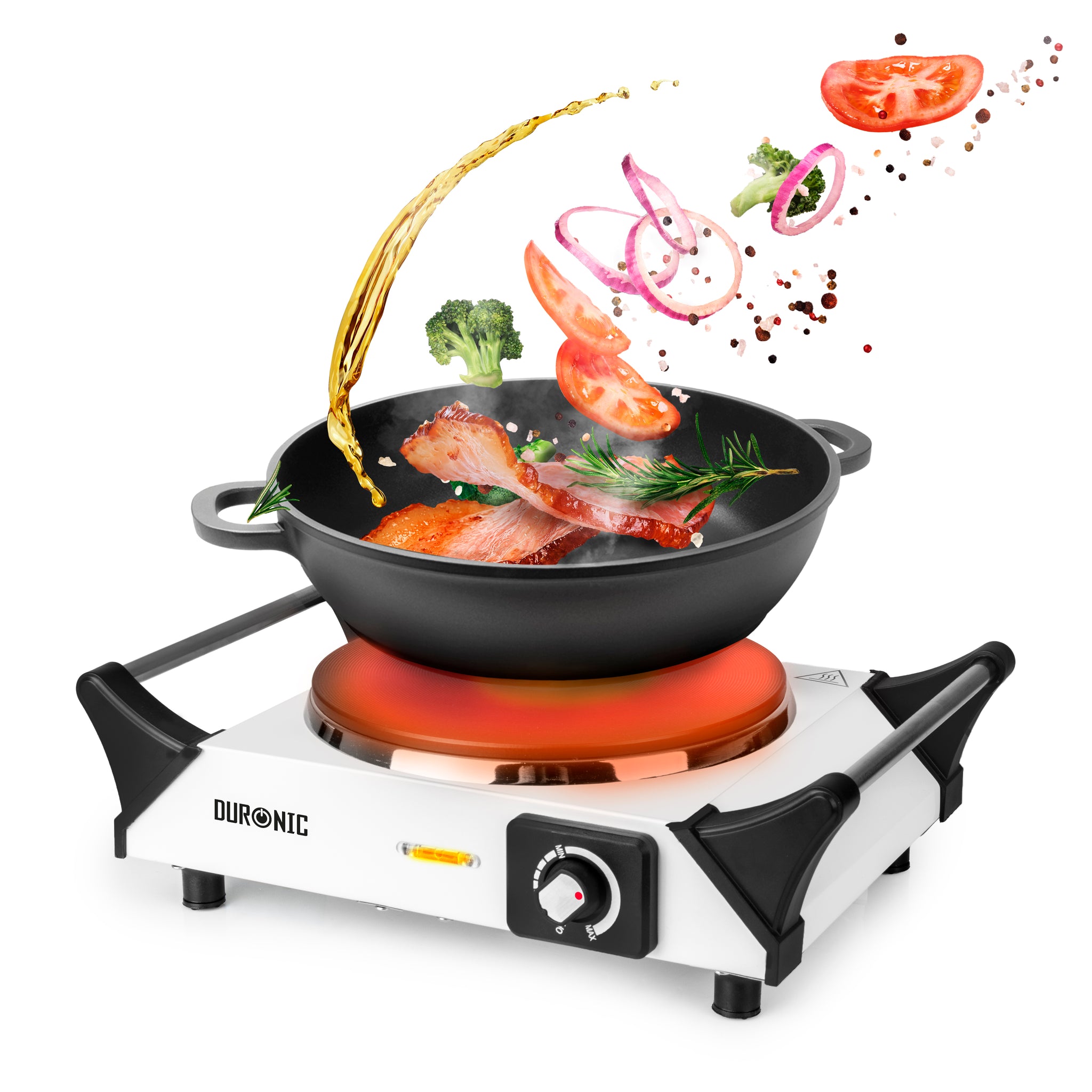 Duronic Electric Hot Plate HP1 WE, 1500W Single Burner Hob, Portable Table Top Cooker with Cast Iron Ring & Cool-Touch Handles for Camping, Caravans, Home, Small Kitchens, White