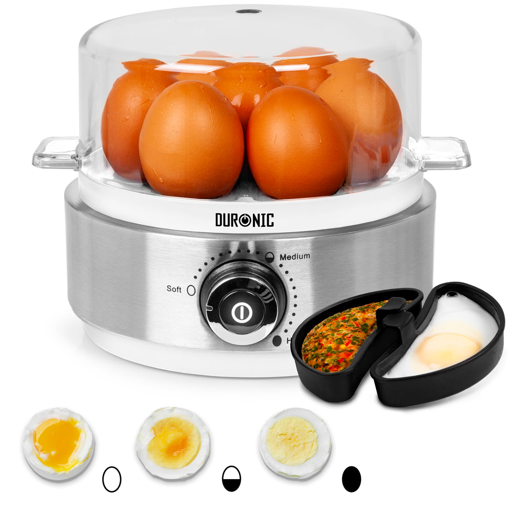 Duronic Electric Egg Boiler EB40 WE, Steamer for Eggs, Egg Cooking Machine, Automatic Egg Boiler Electronic Egg Poacher Machine for 7 Soft, Medium & Hard Boiled Eggs