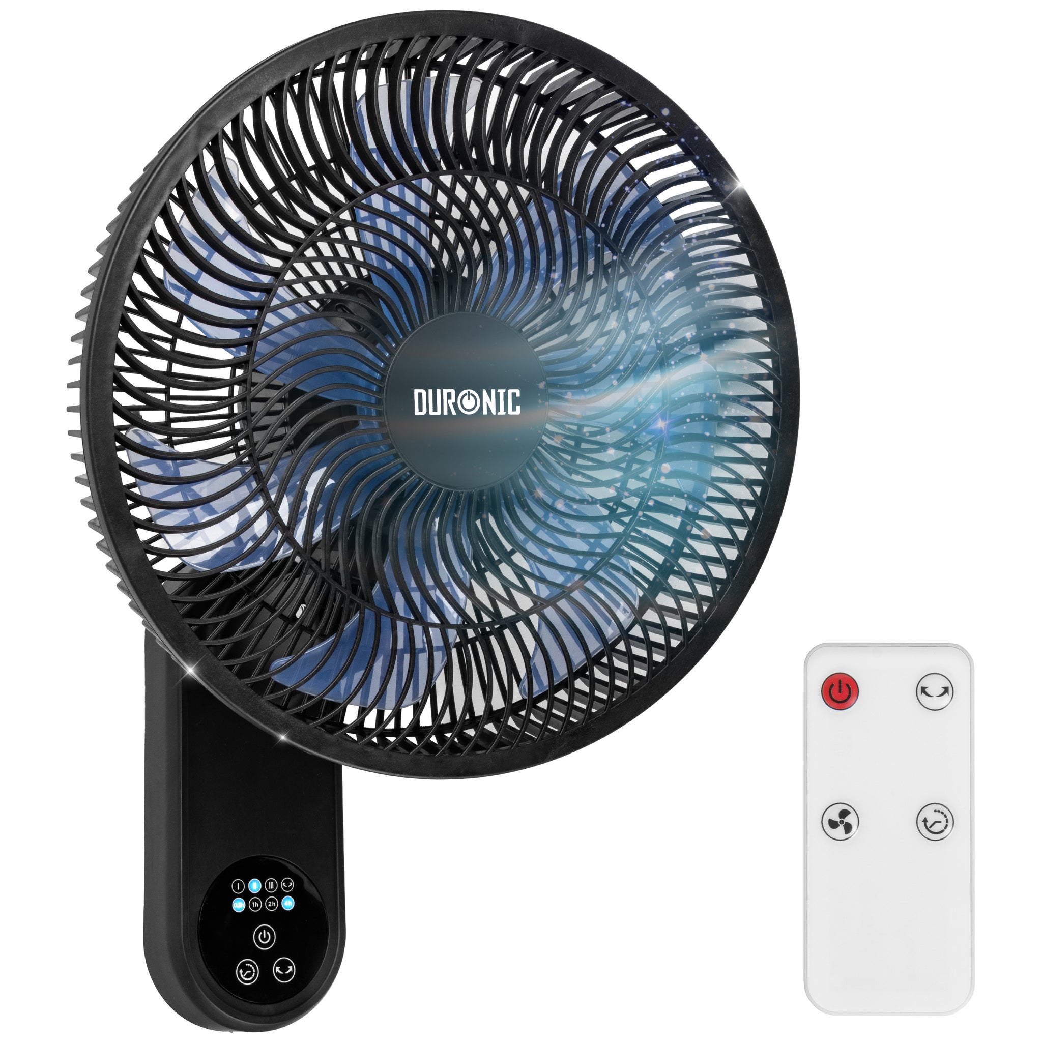 Duronic FN12 BK Wall Mounted Fan with Remote Control 50.4dB Quiet Cooling Fan with 3 Speed Settings, 60° Oscillation, 7.5H Timer for Home, Office, Bedroom & Kitchen Black
