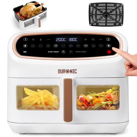 (LARGE SINGLE DRAWER MODEL) Duronic XXL Digital Air Fryer AF14 WE 10L Family Size Air Fryers 10in1 Dual Zone Extra Large AirFryer with window for Cooking with Dishwasher Safe Non-Stick Basket White