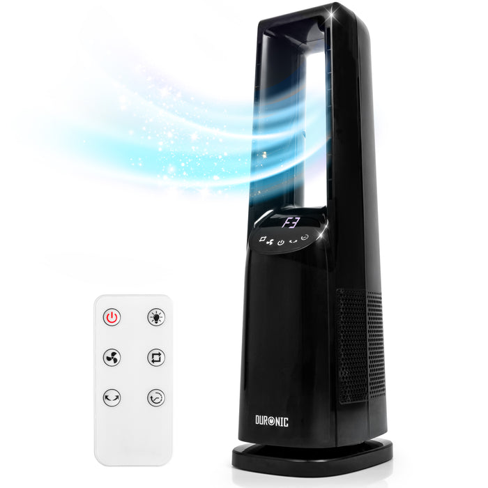 Duronic FN72 BK Tower Fan with Remote Control, 60W Bladeless Cooling Fan, 3 Speed Settings, 70° Oscillation, 12H Timer for Home Office, Bedroom & Kitchen