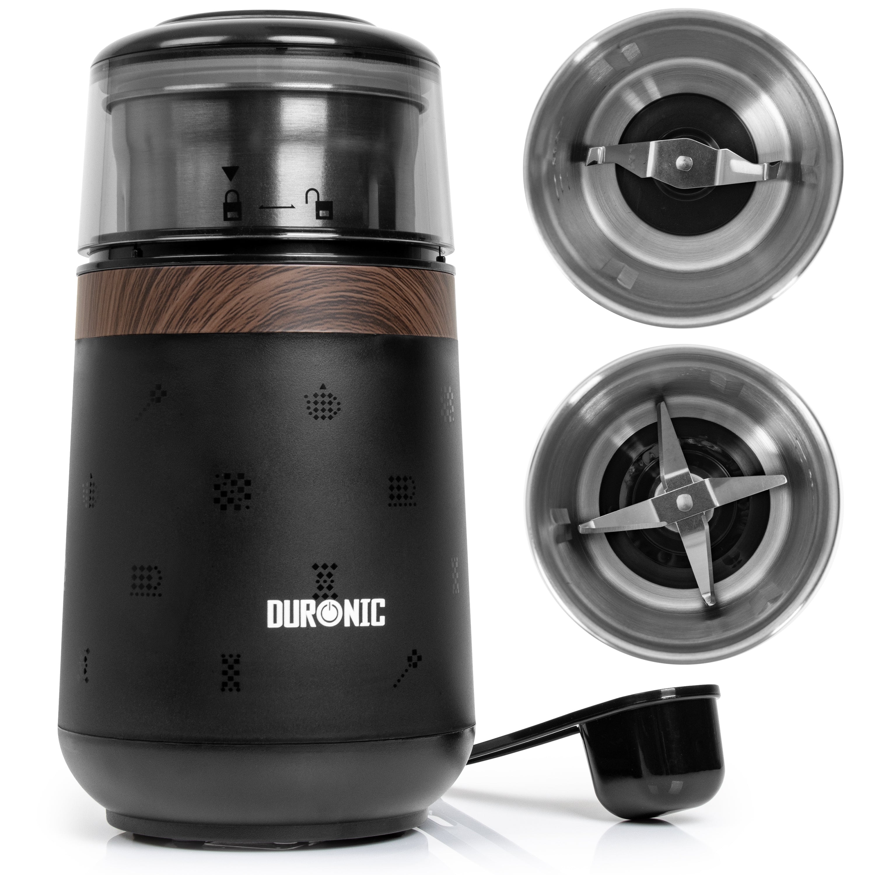 (INCLUDES 2 CUPS) Duronic CG155 Electric Coffee Grinder, 220ml Wet & Dry Spice Mill, Brown, Fast One-Touch Grinding with Dry and Wet cups for Coffee, Spices, Nuts, Seeds, Pastes and Sauces, 150W