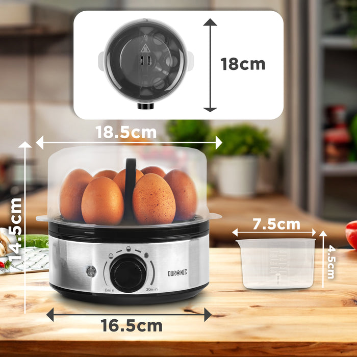 Duronic Electric Egg Boiler EB50 Egg Cooker 400W Omelette Maker for 7 Eggs with Poacher Tray Auto Shut Off 3 Cooking Modes Soft Medium Hard Boiled Eggs Steamer for Breakfast Meals