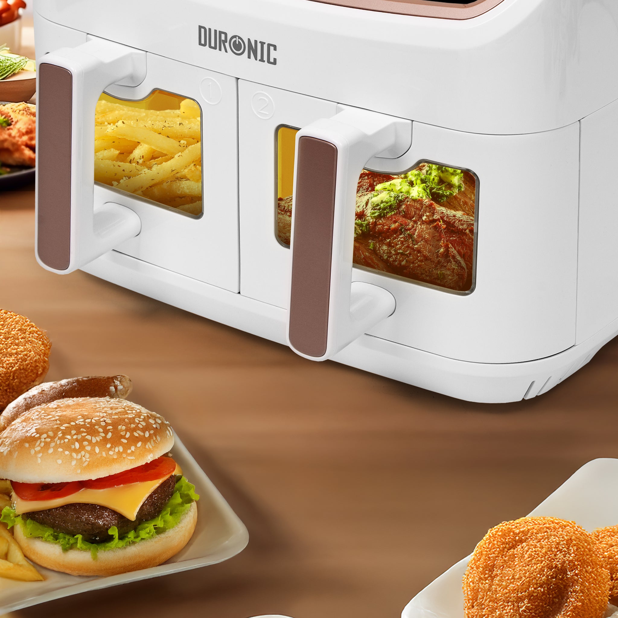 (DUAL DRAWERS ONLY) Duronic Twin Drawers AFD2 WE, 2024 VERSION ONWARDS, 2 x 5L Drawers Specifically for the AF24 Air Fryer, Two Cooking Trays with Sync Cook and Finish for Dual Zone Air Fryer White