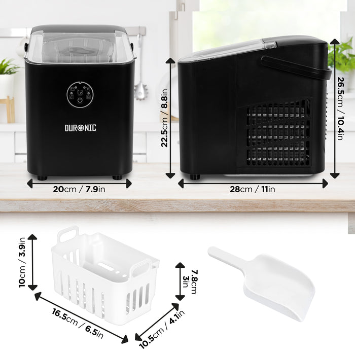 Duronic Ice cube Maker Machine ICM12, Electric Automatic, Small Clear Ice Cubes for Home, Office, Bar, Countertop Table, and Summer, Faster than Trays