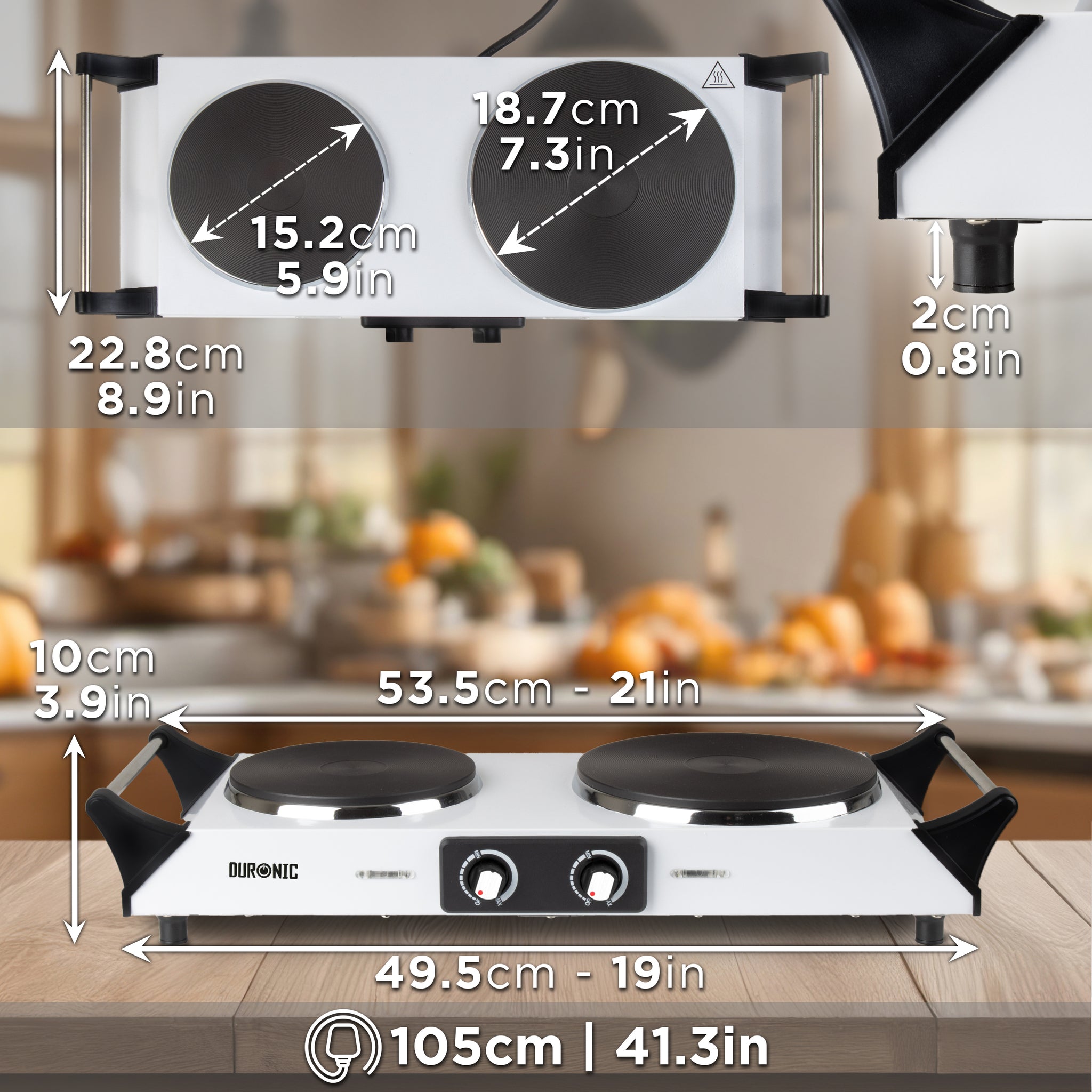 Duronic Electric Hot Plate HP2 WE, 2500W Double Burner Hob, Portable Table Top Cooker with Cast Iron Ring & Cool-Touch Handles for Camping, Caravans, Home, Small Kitchens, White