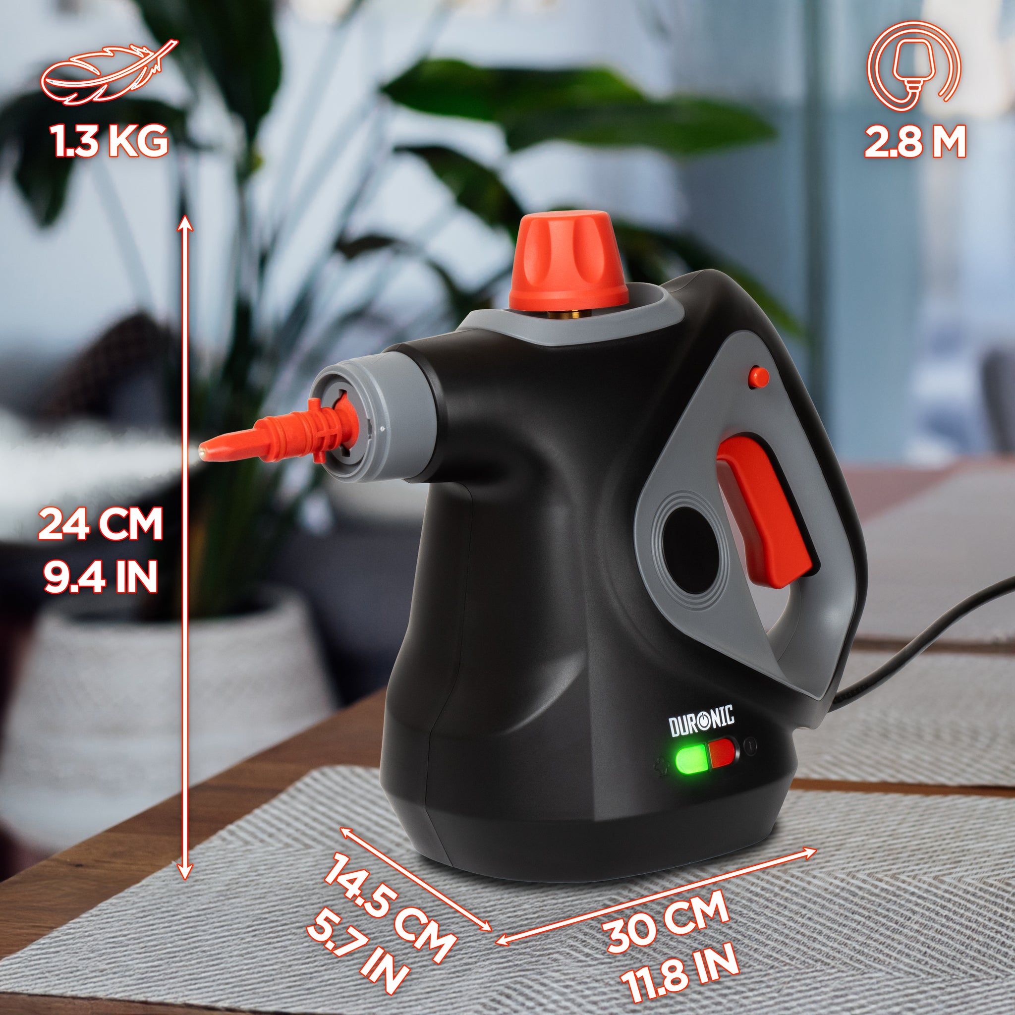 Duronic SC32 BK Handheld Steam Cleaner with 14 Accessories, 1050W Multi-Surface Steamer & Window Cleaner for Kitchen Oven, Bathroom Tile Grout & Car Upholstery, Chemical-Free with UK Plug Black