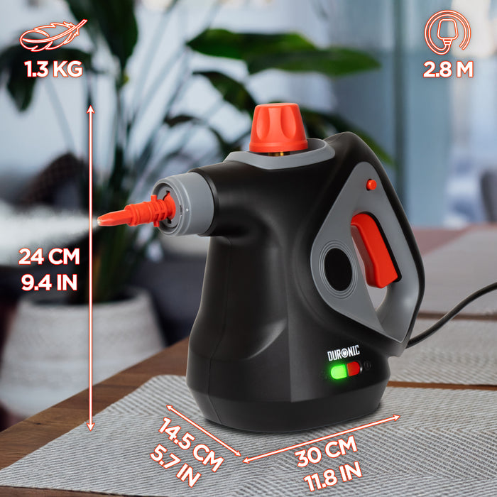 Duronic SC32 BK Handheld Steam Cleaner with 14 Accessories, 1050W Multi-Surface Steamer & Window Cleaner for Kitchen Oven, Bathroom Tile Grout & Car Upholstery, Chemical-Free with UK Plug Black