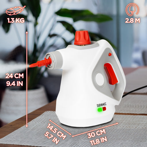 Duronic SC32 WE Handheld Steam Cleaner with 12 Accessories, 1050W High Pressure Upholstery Cleaners, Portable Steamer Stain Remover for Kitchen Oven Grill Bathroom Car Window Tile Grout Cleaner White