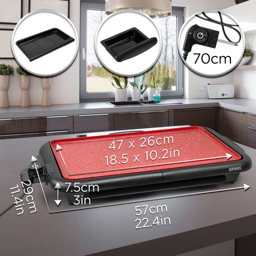 Duronic GP25 Teppanyaki Grill, 2000W Electric Hot Plate with Warming Tray, Non-Stick Surface, Removable Drip Tray, Adjustable Temperature, Ideal for Family Meals, Dinner Parties, BBQ Meat, Fish & Veg