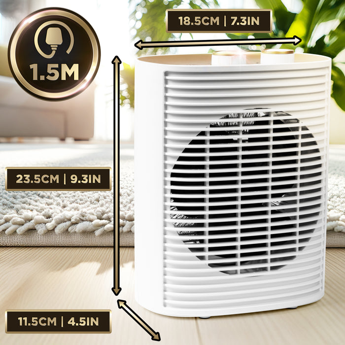 Duronic HV32 WE Electric Fan Heater 2in1 Portable Heater with Fan Compact 2kW Space Heaters Energy Efficient Desk Fans with Adjustable Temperature Thermostat and Safety Features for Home Office WHITE