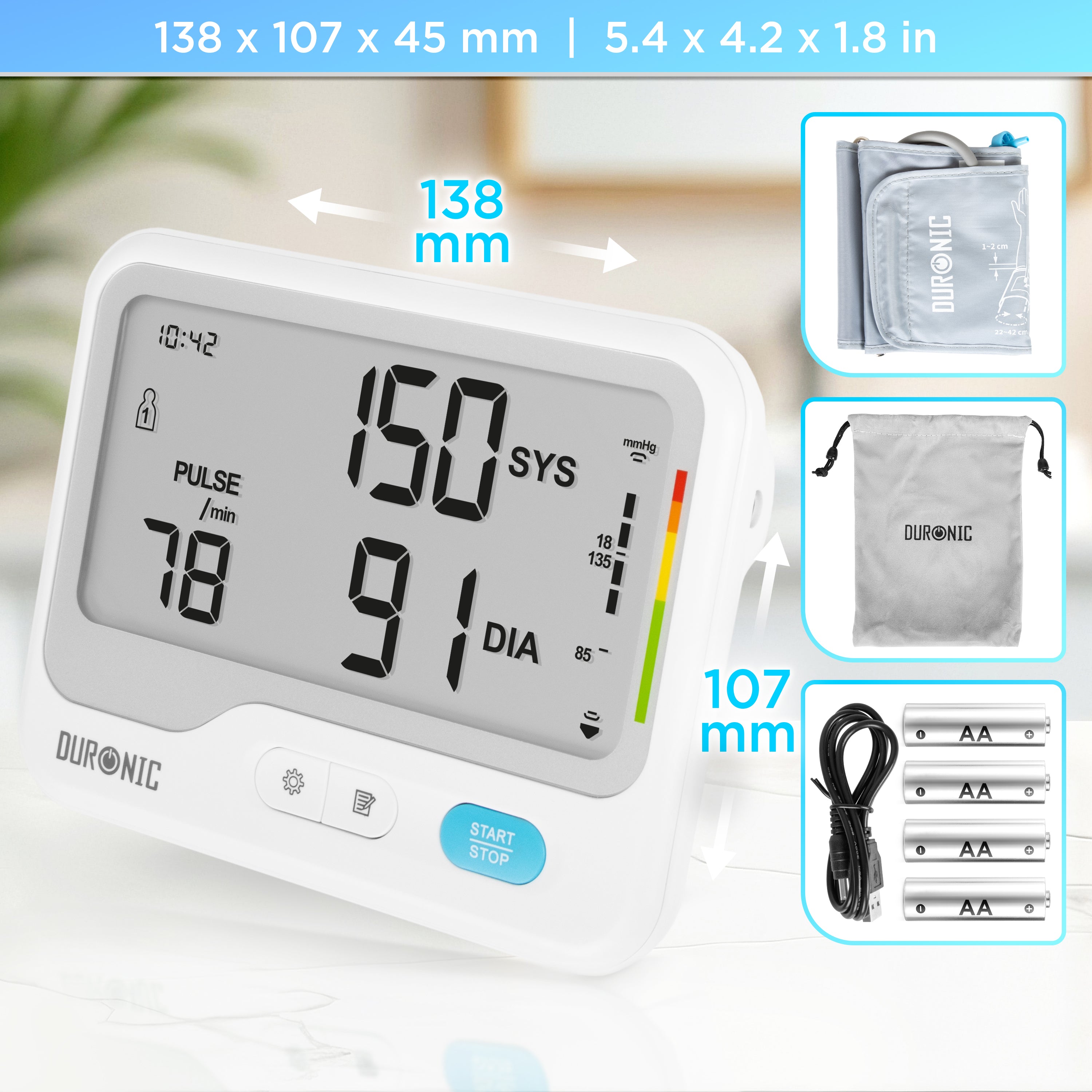 Duronic Blood Pressure Monitors BPM125 CE Approved Blood Pressure Machine Automatic BP Machine Certified Medical Device with 2 x 99 Records Upper Arm BP Monitor Cuff 22cm-32cm for Home Use