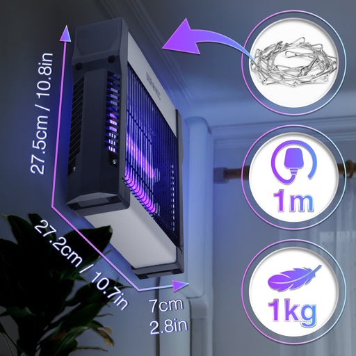Duronic FK2X4 Electric Fly Killer, Dual Wavelength UV Bug Zapper with Removable Tray and Hanging Chain, Energy Efficient 8W Indoor Insect Trap for Kitchen and Home