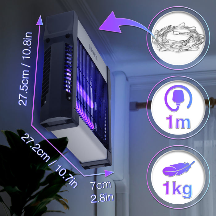Duronic FK2X4 Electric Fly Killer, Dual Wavelength UV Bug Zapper with Removable Tray and Hanging Chain, Energy Efficient 8W Indoor Insect Trap for Kitchen and Home