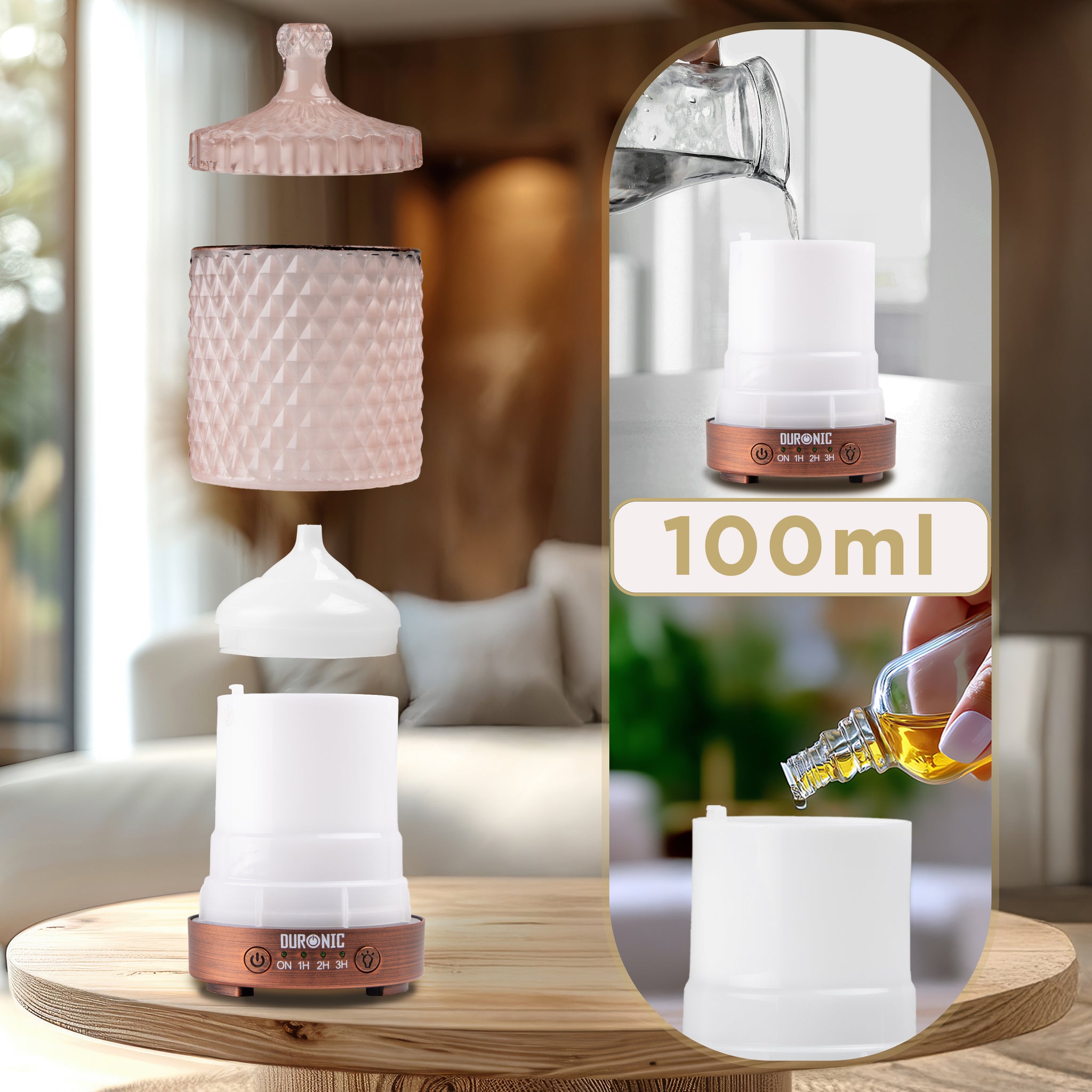 Duronic Aromatherapy Diffuser AD32 100ml Electric Aroma Diffuser Compact Essential Oil DIffuser for Home Office Bedroom Spa with 7 LED Lights Oil Scented Humidifier for Relaxation Sleep