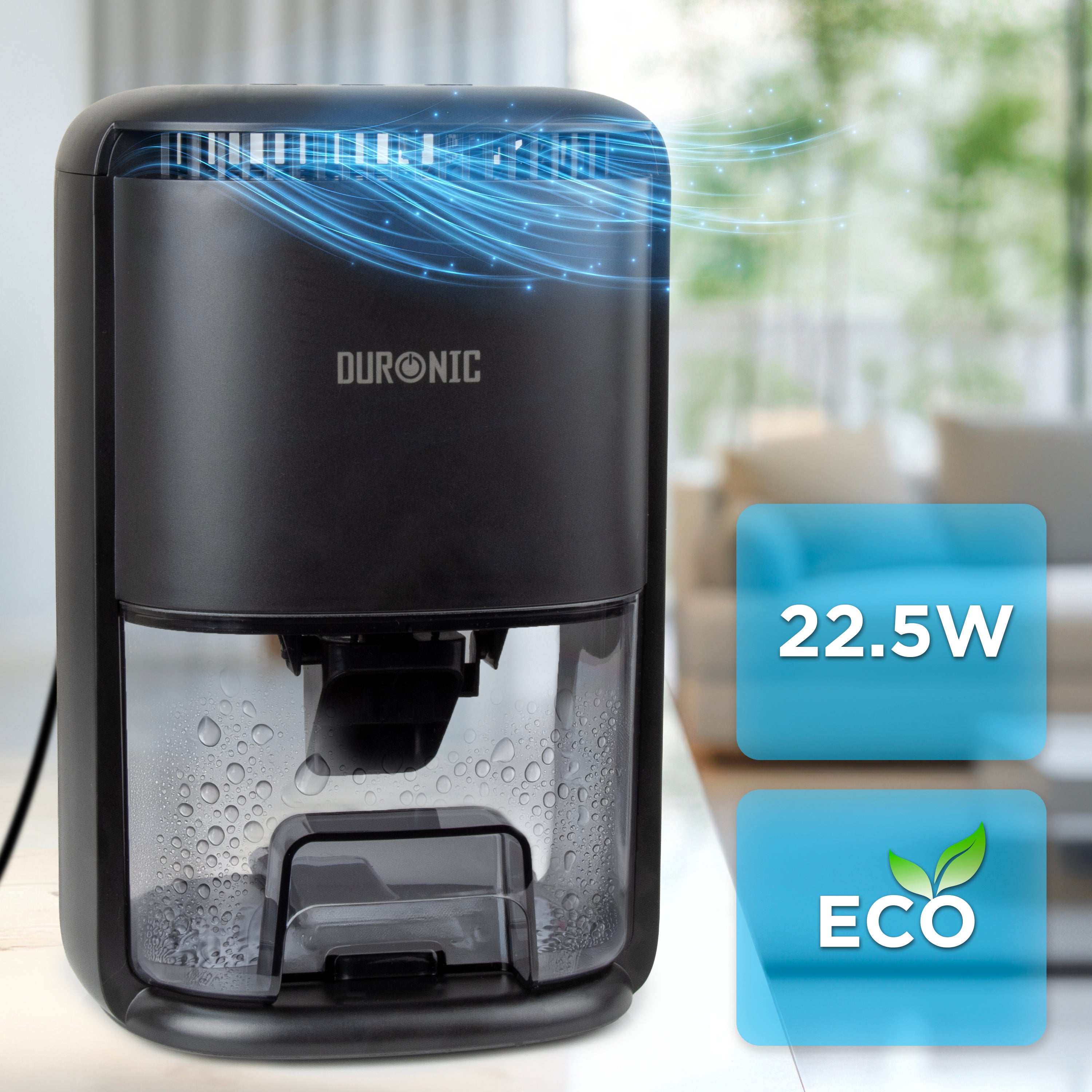 Duronic DH07 BK Mini Dehumidifier, 22.5W Compact Dehumidifier, Automatic Moisture Remover with 1L Tank Capacity, Quiet Home Dehumidifiers for Dust Allergies Asthma & Damp, Bedroom and Bathroom Black