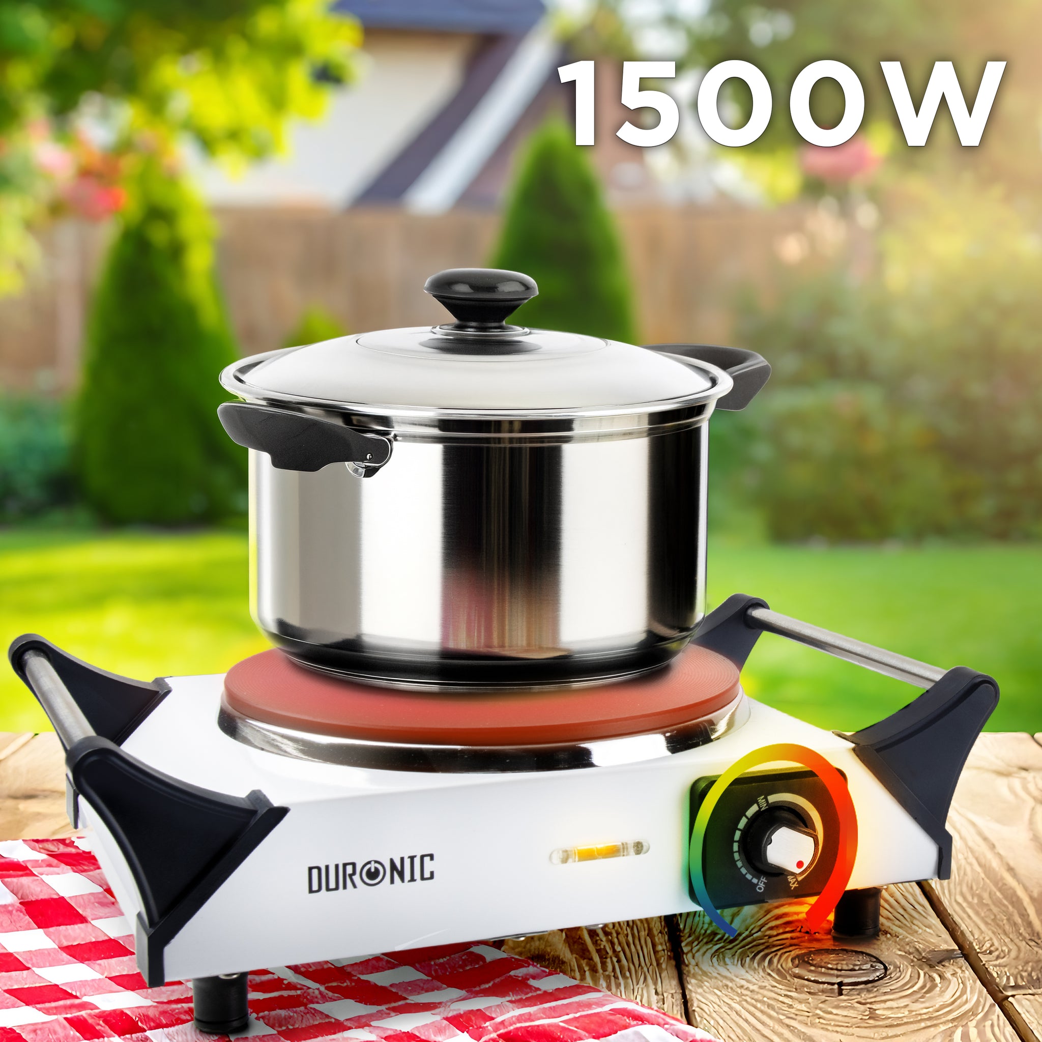 Duronic Electric Hot Plate HP1 WE, 1500W Single Burner Hob, Portable Table Top Cooker with Cast Iron Ring & Cool-Touch Handles for Camping, Caravans, Home, Small Kitchens, White