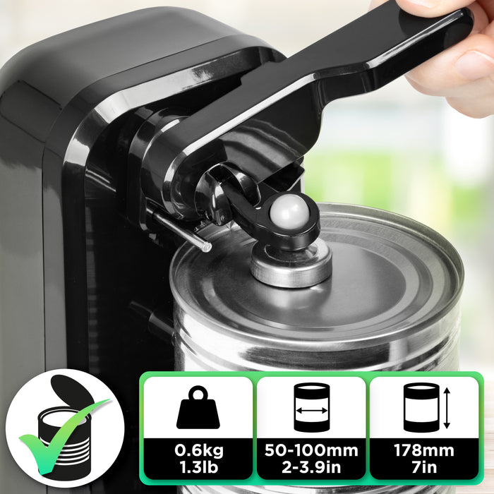 Duronic Electric Can Opener CO40 Automatic Tin Openers with Knife Sharpener & Bottle Opener 50W Magnetic Electrical Can Openers One Touch Canopener for Arthritis Elderly Seniors