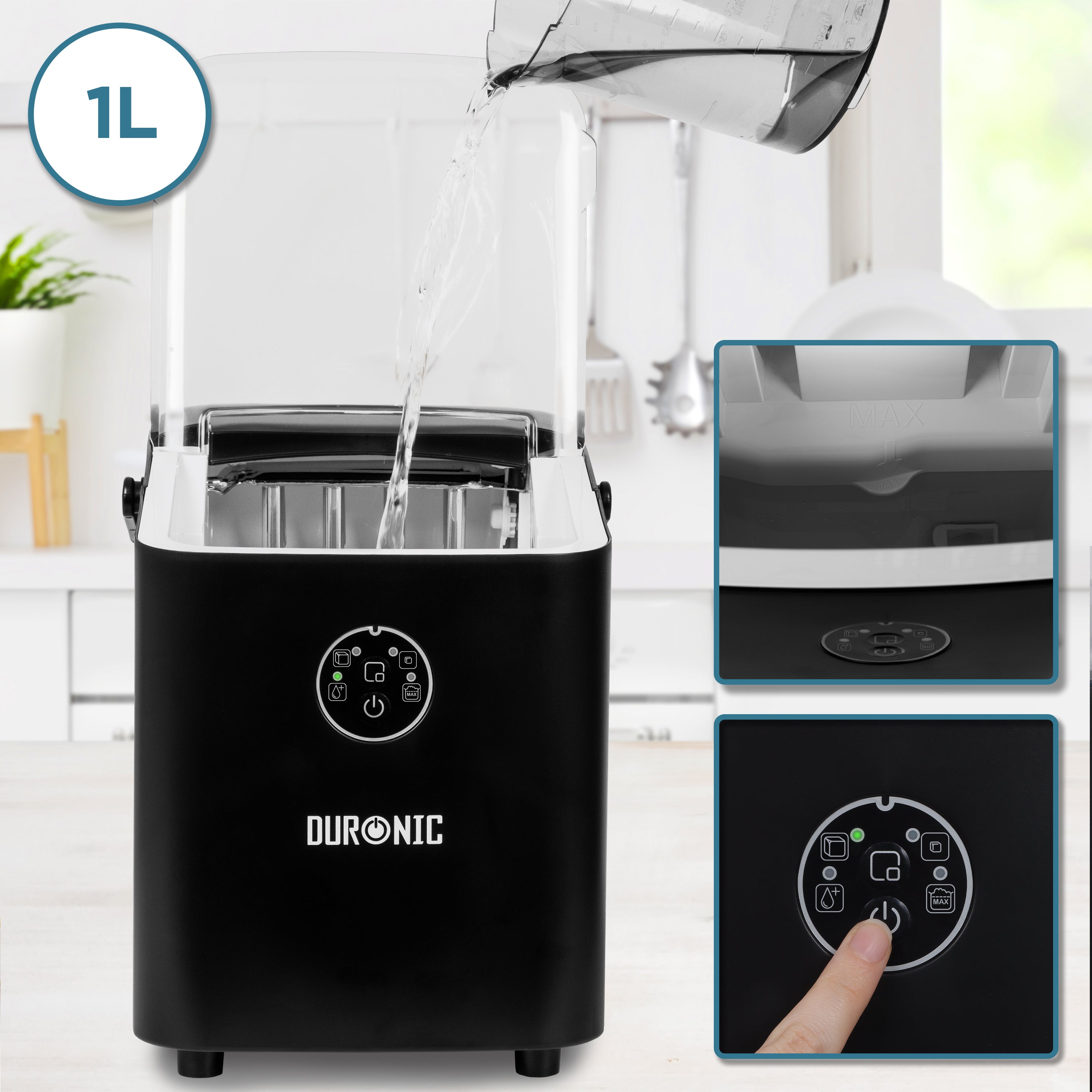 Duronic Ice cube Maker Machine ICM12, Electric Automatic, Small Clear Ice Cubes for Home, Office, Bar, Countertop Table, and Summer, Faster than Trays