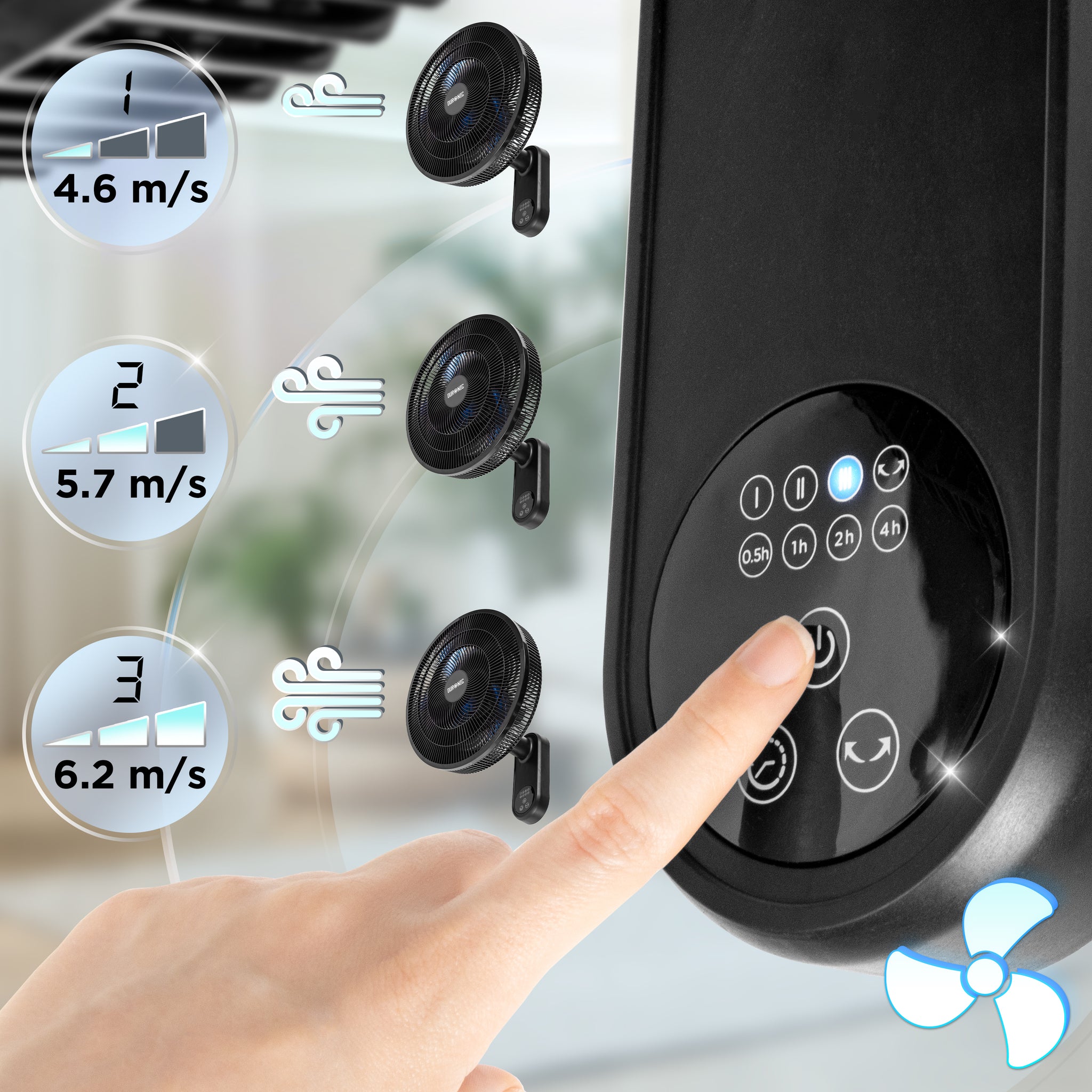 Duronic FN12 BK Wall Mounted Fan with Remote Control 50.4dB Quiet Cooling Fan with 3 Speed Settings, 60° Oscillation, 7.5H Timer for Home, Office, Bedroom & Kitchen Black
