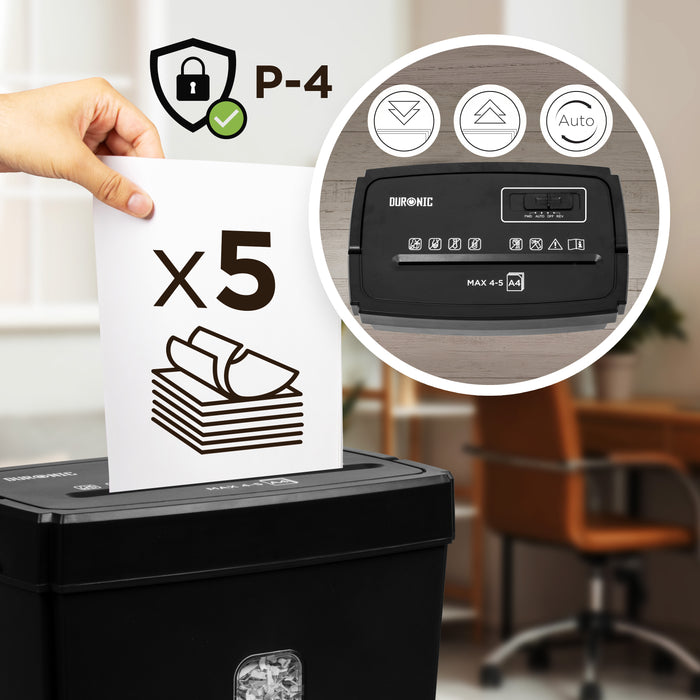 Duronic Micro Cut Paper Shredder PS657, Shred 5 Sheet Heavy Duty Small Mini Electric Shredders, Data Shredding Machine for Home Office Use, Shreds Papers, Credit Cards, Envelopes, Documents - Black P4