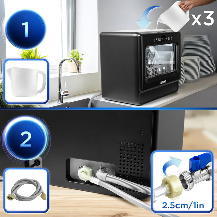 Duronic Table Top Dishwasher DW10 Portable Mini Dishwashers Compact 5L Countertop Dish Washer with 5 Wash Cycles Electric Tabletop Dishwasher Cleaner for Quick Eco Cleaning Plates Glass Cutlery Fruit