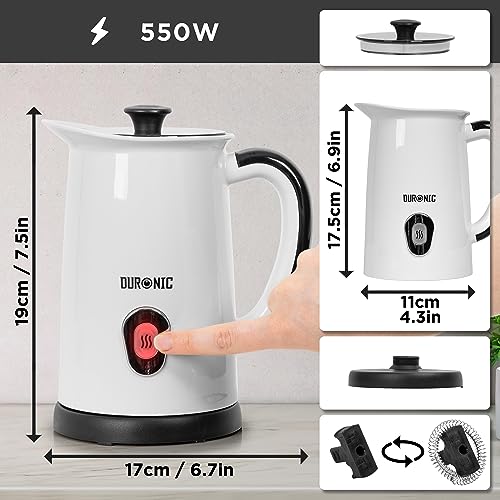 Duronic Milk Frother Electric MF130, Coffee Milk Frothers Steamer, Automatic Hot and Cold Foam Maker Hot Chocolate Machine with Milk Heater and Warmer for Cappuccino, Lattes, Coffees and Matcha