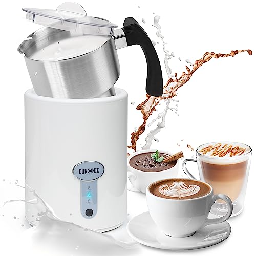 Duronic MF500 WE Milk Frother - 500ml Stainless-Steel Milk Frother Jug, Electric Steamer for Barista-Style At-Home Beverages, Ideal for Latte, Cappuccino, Hot Chocolate, 500W, White