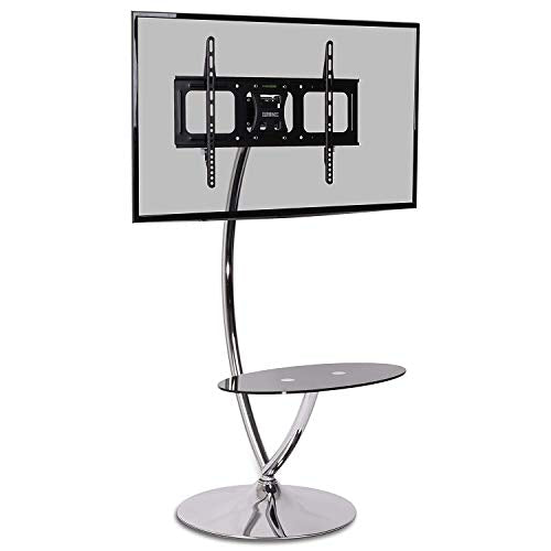 Duronic TV Stand TVS3F1, Chrome & Glass Stand for 30” -60” Flat Screen Television LCD/LED/OLED/QLED, With Tilt & Swivel, VESA Up to 600x400, Max. 68kg/150lbs Capacity, With Media Shelf