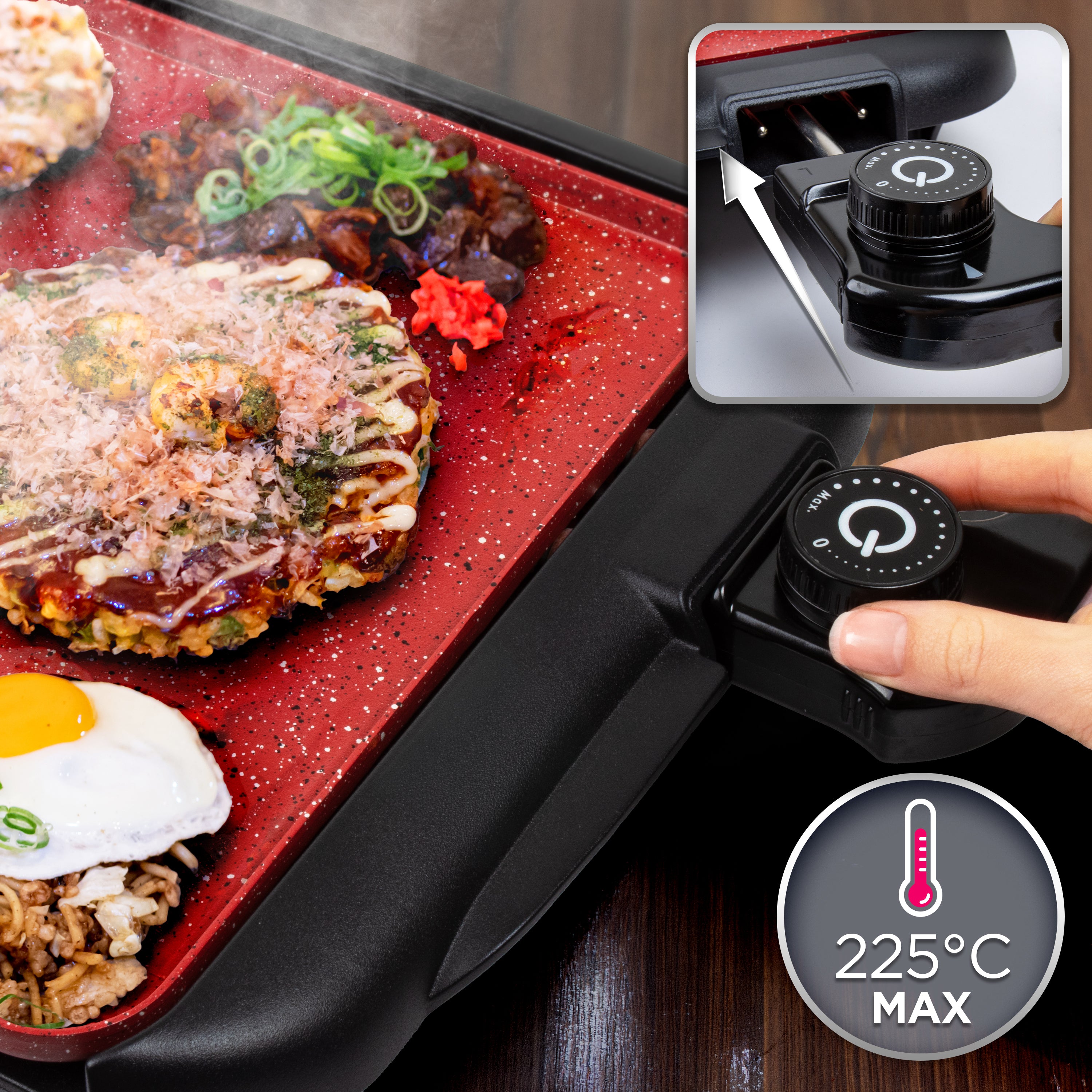 Duronic GP25 Teppanyaki Grill, 2000W Electric Hot Plate with Warming Tray, Non-Stick Surface, Removable Drip Tray, Adjustable Temperature, Ideal for Family Meals, Dinner Parties, BBQ Meat, Fish & Veg