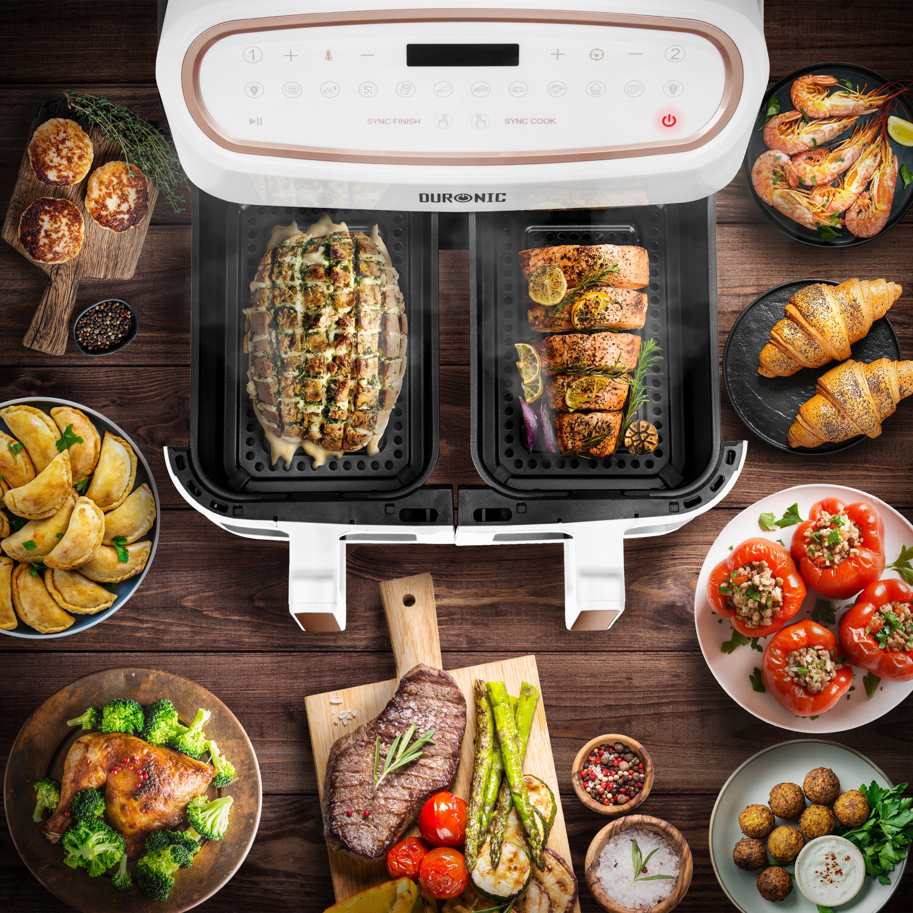 (DUAL DRAWERS ONLY) Duronic Twin Drawers AFD2 WE, 2024 VERSION ONWARDS, 2 x 5L Drawers Specifically for the AF24 Air Fryer, Two Cooking Trays with Sync Cook and Finish for Dual Zone Air Fryer White