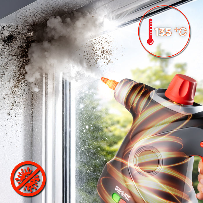 Duronic SC32 BK Handheld Steam Cleaner with 14 Accessories, 1050W Multi-Surface Steamer & Window Cleaner for Kitchen Oven, Bathroom Tile Grout & Car Upholstery, Chemical-Free with UK Plug Black