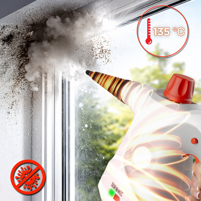 Duronic SC32 WE Handheld Steam Cleaner with 14 Accessories, 1050W Multi-Surface Steamer & Window Cleaner for Kitchen Oven, Bathroom Tile Grout & Car Upholstery, Chemical-Free with UK Plug White