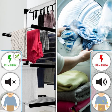 Duronic CA30 BK Electric Heated Clothes Airer, 300W 3 Tier, 30kg Capacity, Foldable, Black