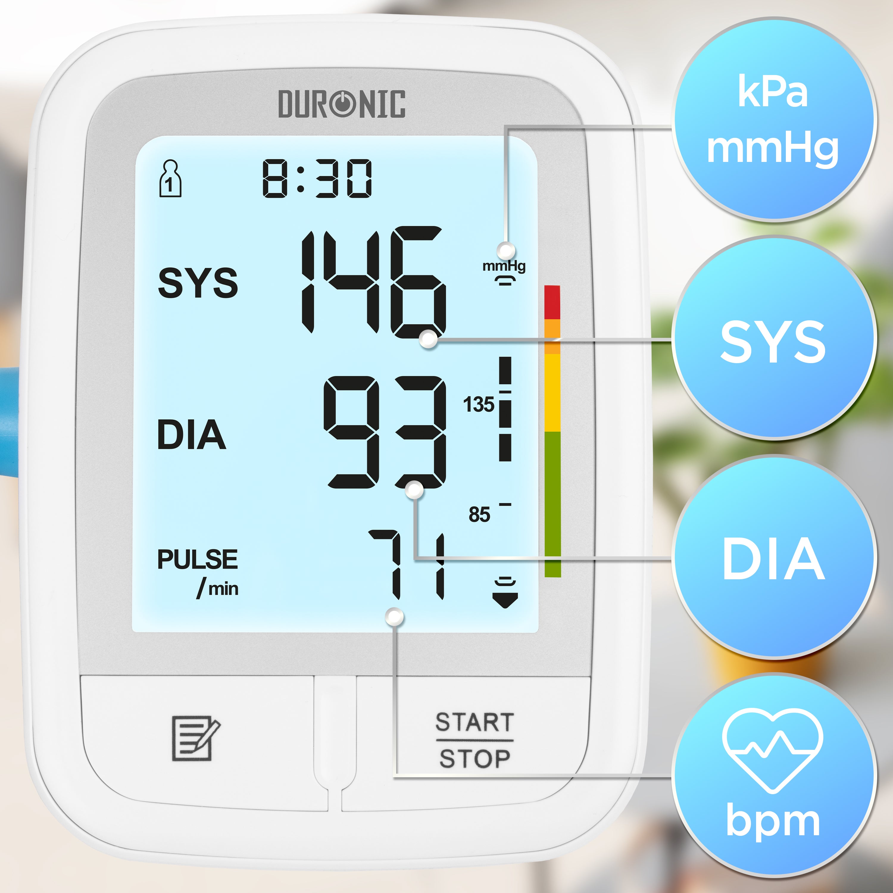 Duronic Blood Pressure Monitors BPM95 CE Approved Blood Pressure Machine Automatic BP Machine Certified Medical Device with 2 x 99 Records Upper Arm BP Monitor Cuff 22cm-32cm for Home Use