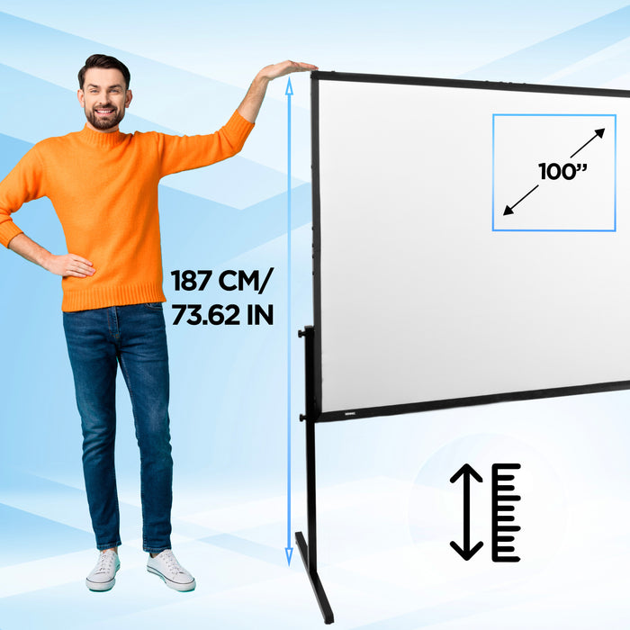Duronic Projector Screen SFPS100 BUNDLE 100” Projection Screens with Accessories Kit 16:9 Mountable Projector Screen with Tripod Hook Screw Portable Movie Screens for Home Cinema Business Presentation