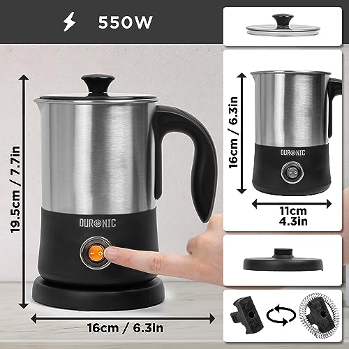 Duronic Milk Frother Electric MF300, Coffee Milk Frothers Steamer, Automatic Hot and Cold Foam Maker Hot Chocolate Machine with Milk Heater and Warmer for Cappuccino, Lattes, Coffees and Matcha