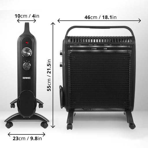 Duronic Electric Heater HV180 BK Oil Free Convection Heaters, Micathermic Panel Heaters, Portable Radiator with Mica Panels Convector Radiators for Heating Up Homes, Bedrooms, Offices & Garage Spaces