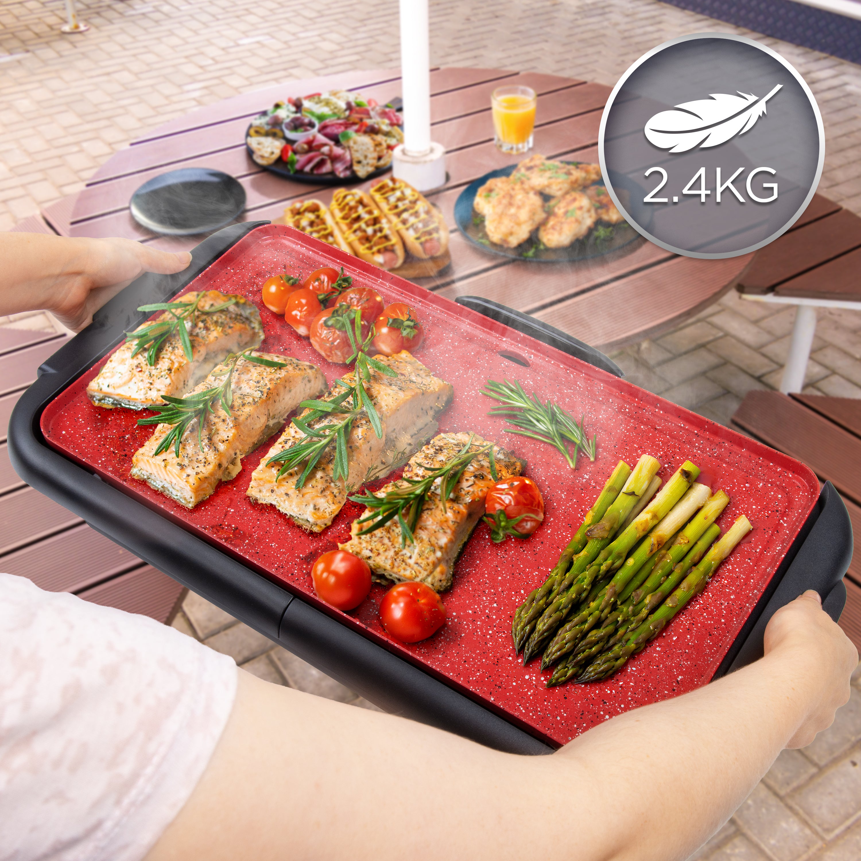 Duronic GP25 Teppanyaki Grill, 2000W Electric Hot Plate with Warming Tray, Non-Stick Surface, Removable Drip Tray, Adjustable Temperature, Ideal for Family Meals, Dinner Parties, BBQ Meat, Fish & Veg