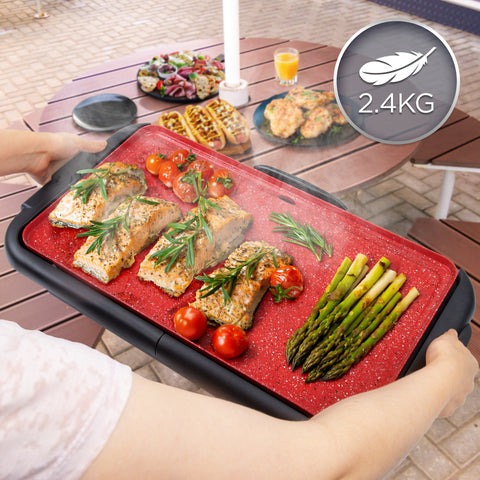Duronic GP25 Teppanyaki Grill, 2000W Electric Hot Plate with Warming Tray, Non-Stick Surface, Removable Drip Tray, Adjustable Temperature, Ideal for Family Meals, Dinner Parties, BBQ Meat, Fish & Veg