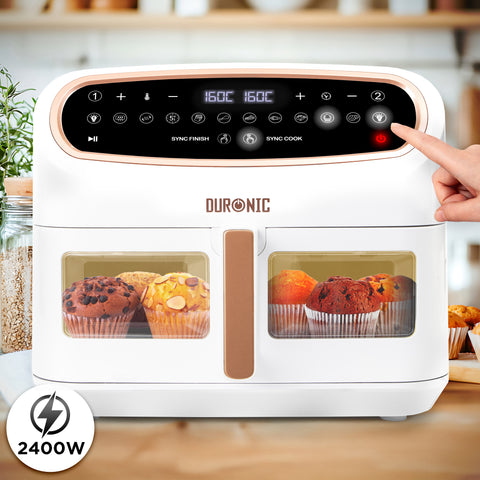 (LARGE SINGLE DRAWER MODEL) Duronic XXL Digital Air Fryer AF14 WE 10L Family Size Air Fryers 10in1 Dual Zone Extra Large AirFryer with window for Cooking with Dishwasher Safe Non-Stick Basket White