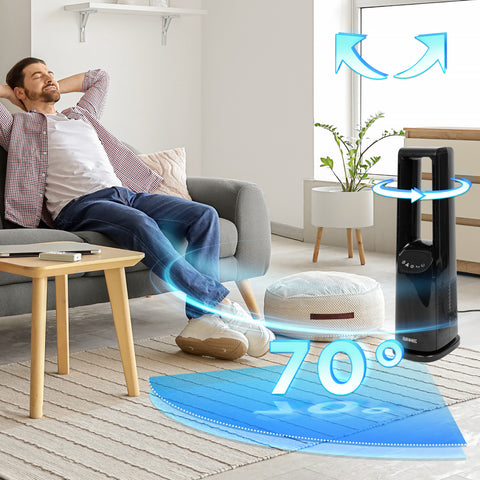 Duronic FN72 BK Tower Fan with Remote Control, 60W Bladeless Cooling Fan, 3 Speed Settings, 70° Oscillation, 12H Timer for Home Office, Bedroom & Kitchen