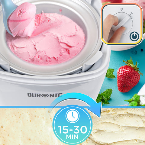 Duronic Ice Cream Maker IM540 Homemade Gelato, Sorbet, Frozen Yoghurt Maker Machine, Soft Serve Dessert Makers, Fresh Creamy Ice Creams in 30 Min, Compact Portable Design for Family Home Recipes