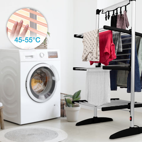 Duronic CA30 BK Electric Heated Clothes Airer, 300W 3 Tier, 30kg Capacity, Foldable, Black
